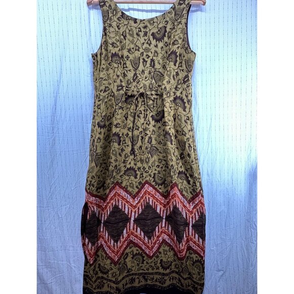 Vintage RJ Collection Dress Sz 12 Olive Green Brown Maxi Floral Boho FairyGrunge - Picture 7 of 9